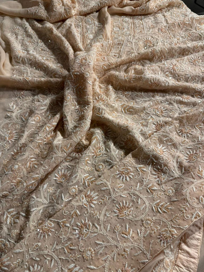 Soft peach shade Pure Georgette Front & Back Chikankari Kurta Dupatta Set