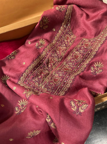 Solid Dusty Pink Pashmina x Chikankari Fabrics