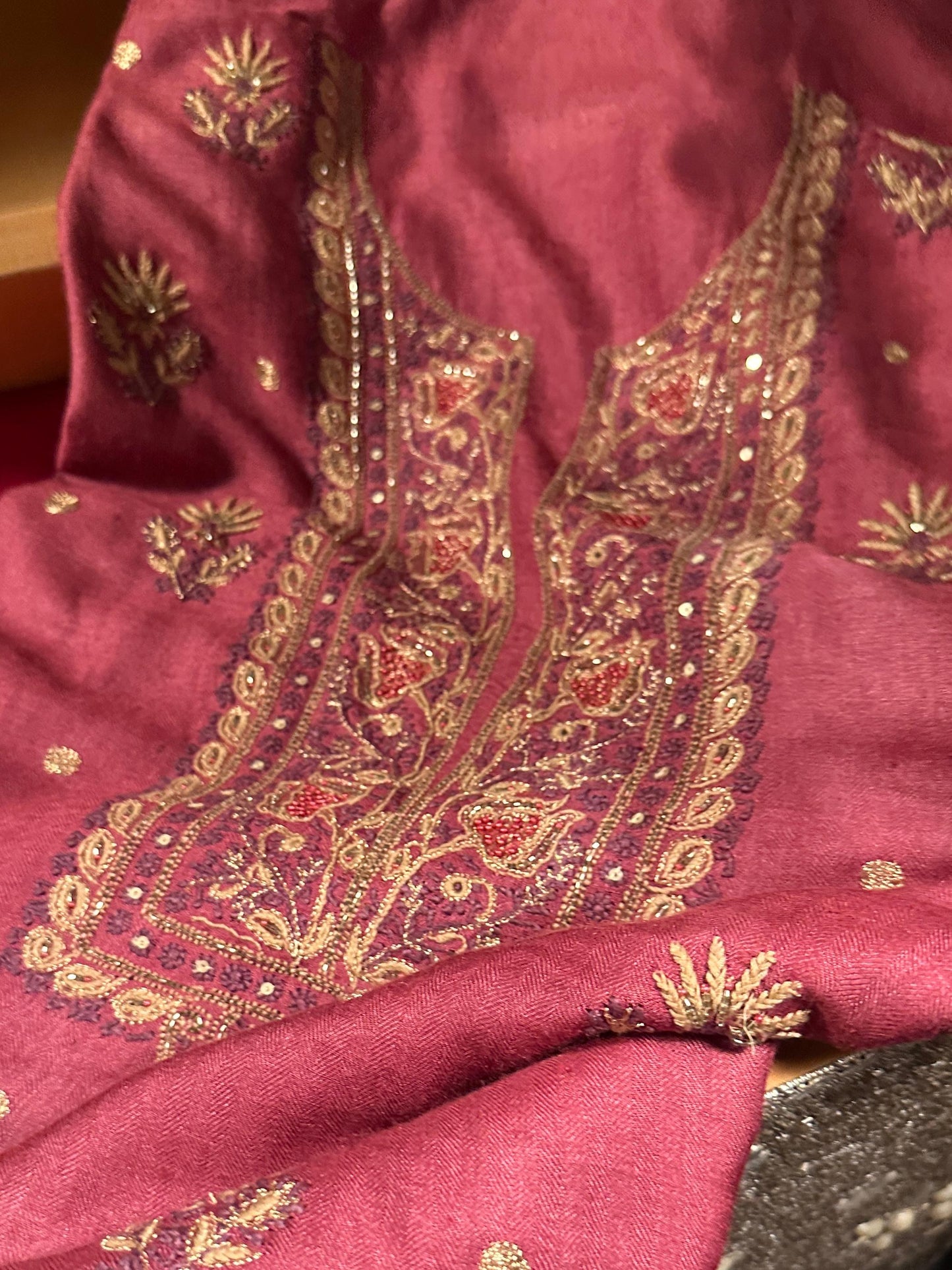 Solid Dusty Pink Pashmina x Chikankari Fabrics