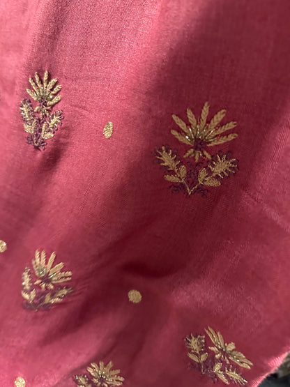 Solid Dusty Pink Pashmina x Chikankari Fabrics