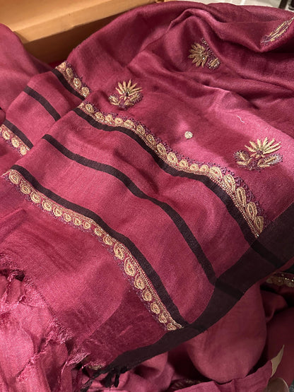 Solid Dusty Pink Pashmina x Chikankari Fabrics