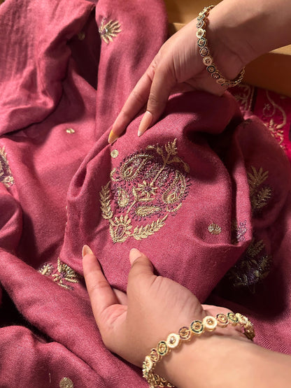 Solid Dusty Pink Pashmina x Chikankari Fabrics