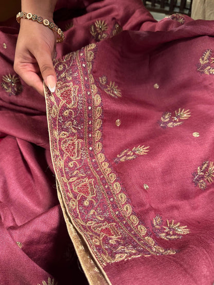 Solid Dusty Pink Pashmina x Chikankari Fabrics