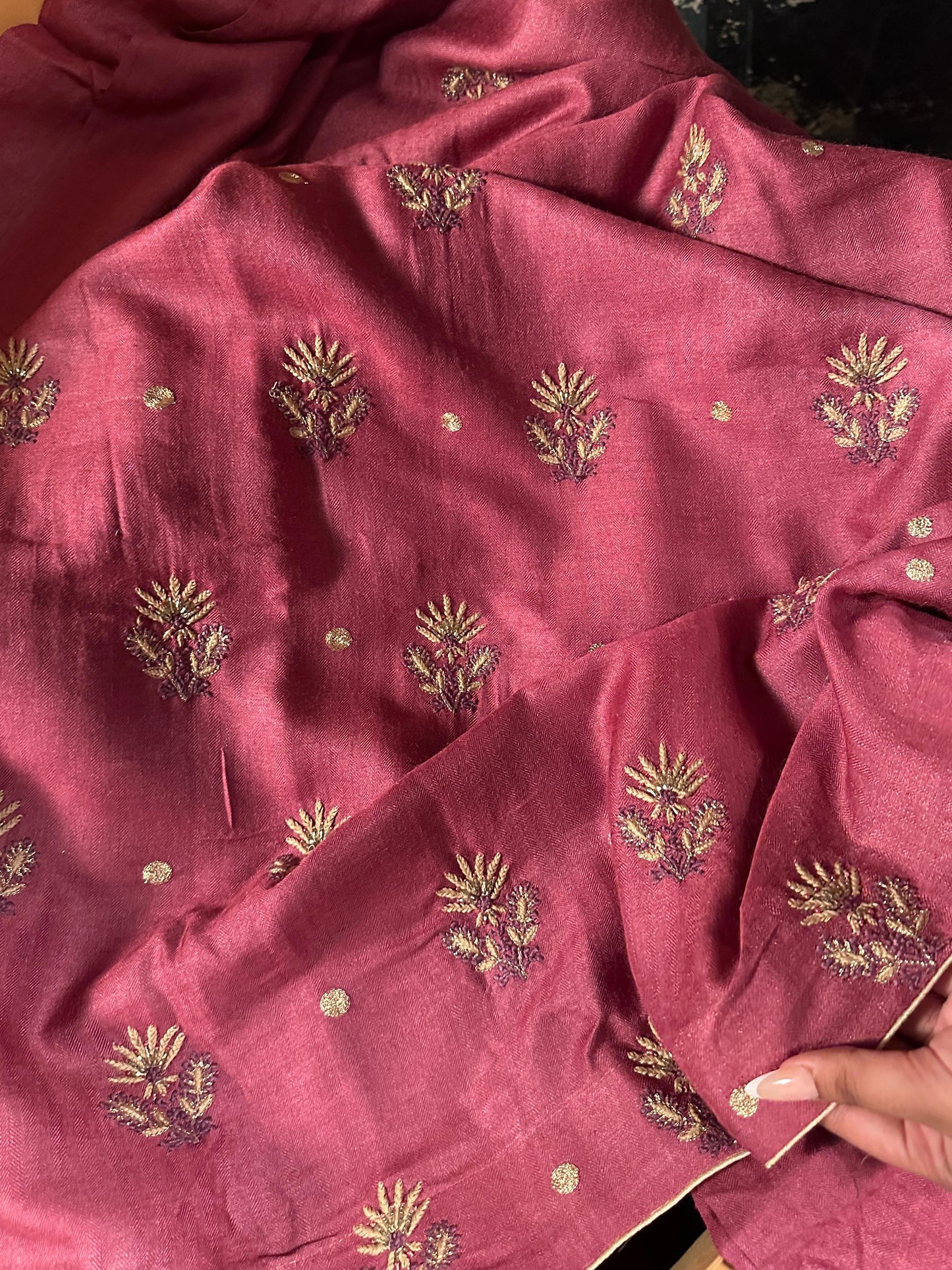 Solid Dusty Pink Pashmina x Chikankari Fabrics