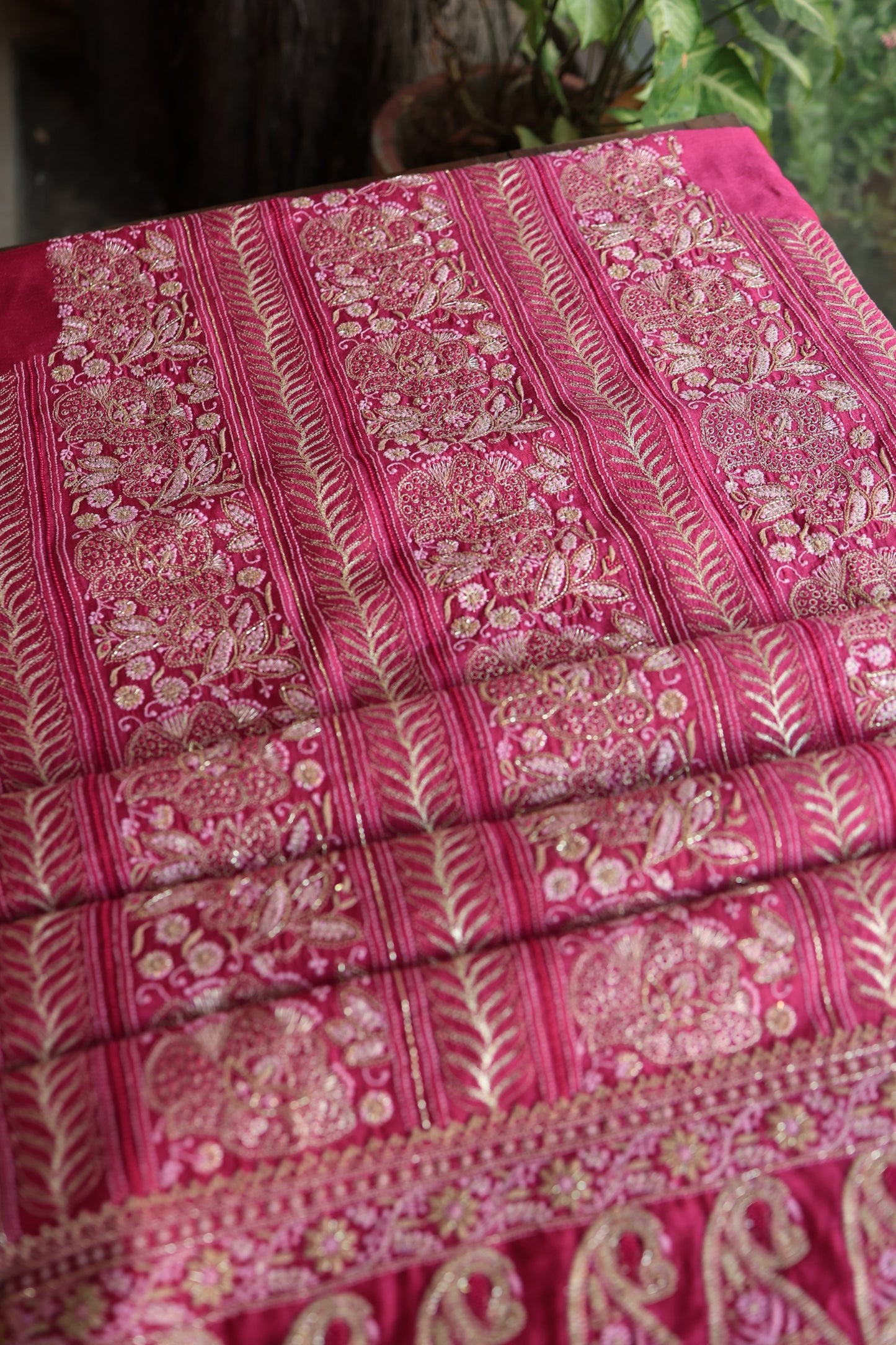 Solid Pink Shade Moonga Silk Chikankari Unstitched Fabric