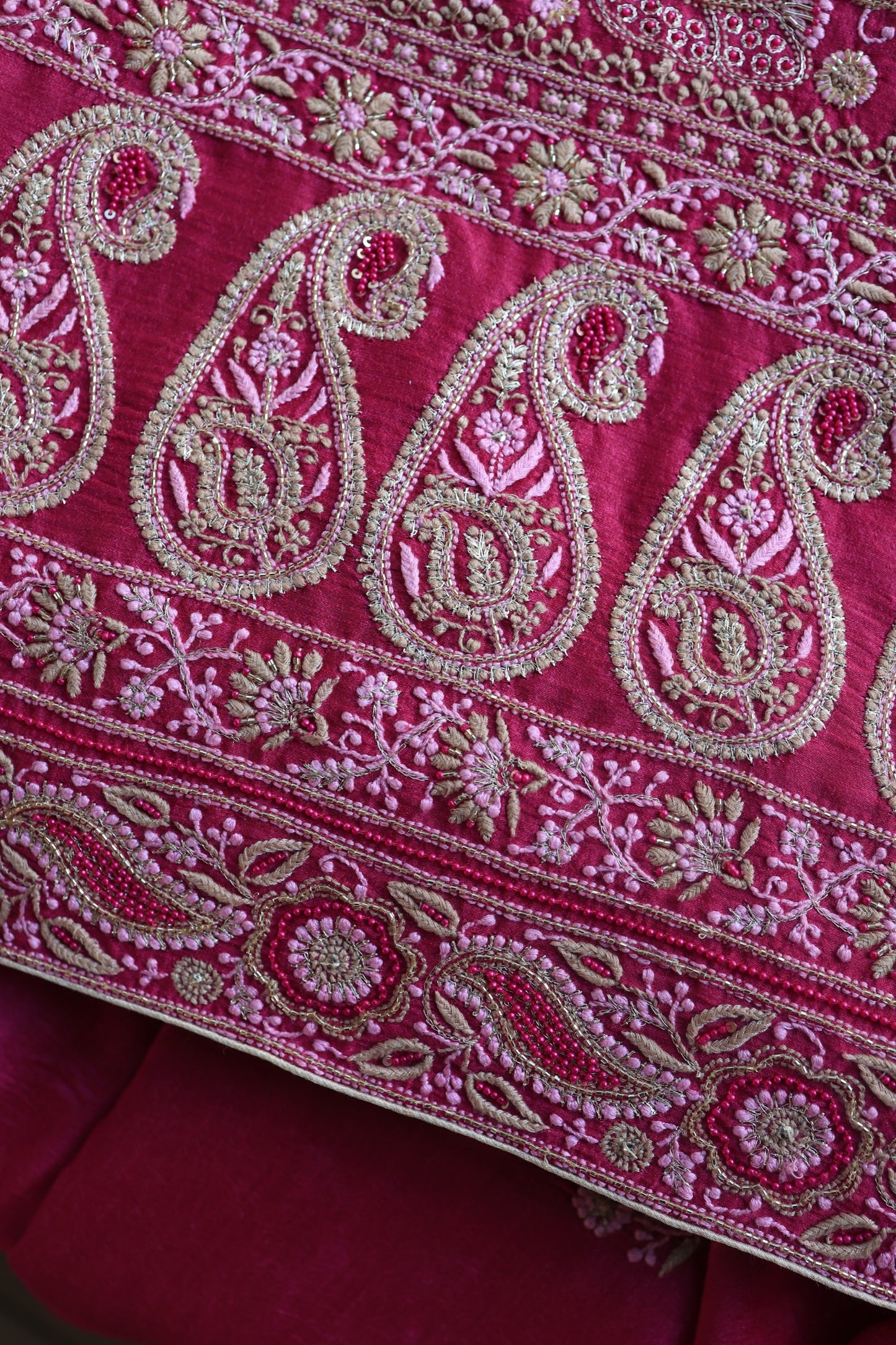 Solid Pink Shade Moonga Silk Chikankari Unstitched Fabric