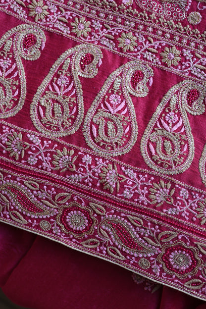 Solid Pink Shade Moonga Silk Chikankari Unstitched Fabric