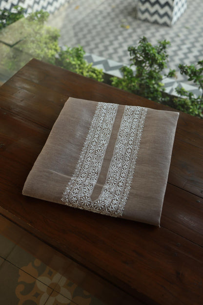 Storm Brown Linen Chikankari Unstitched Men's Kurtas Fabric