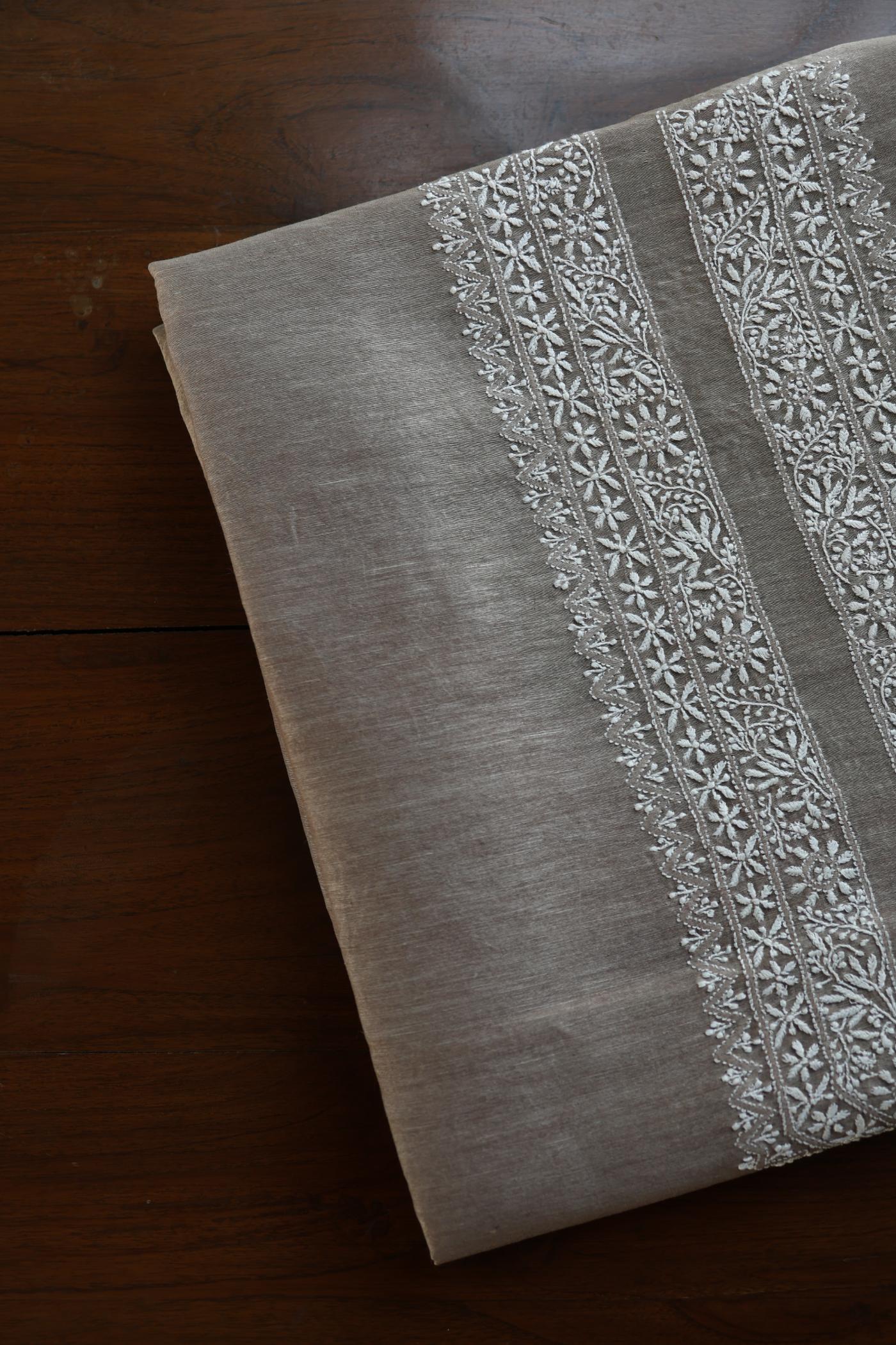 Storm Brown Linen Chikankari Unstitched Men's Kurtas Fabric