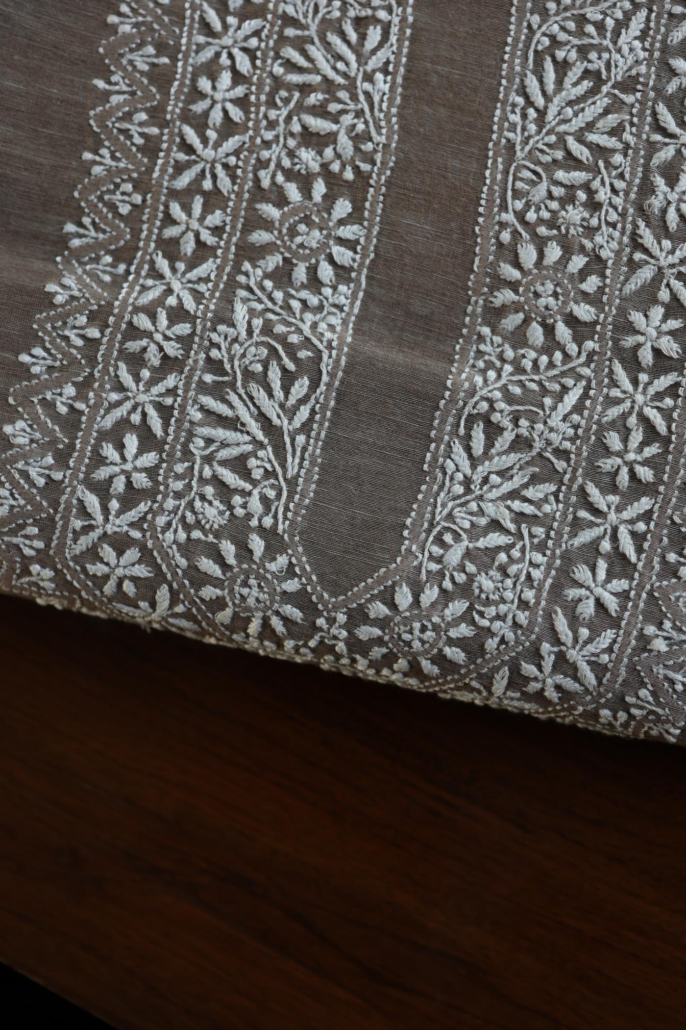 Storm Brown Linen Chikankari Unstitched Men's Kurtas Fabric