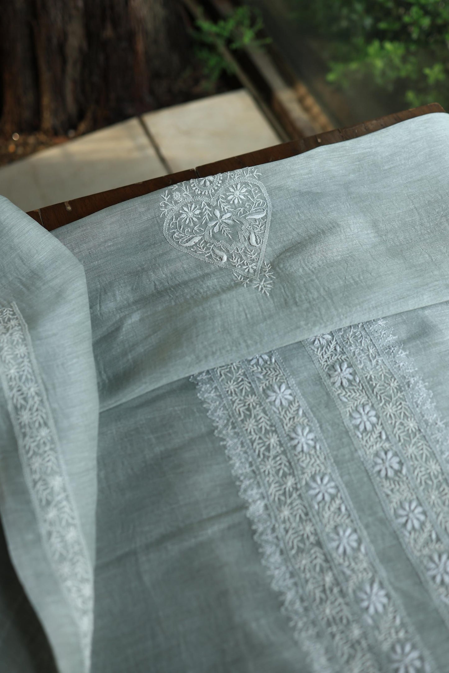Storm Grey Linen Chikankari Unstitched Men's Kurtas Fabric