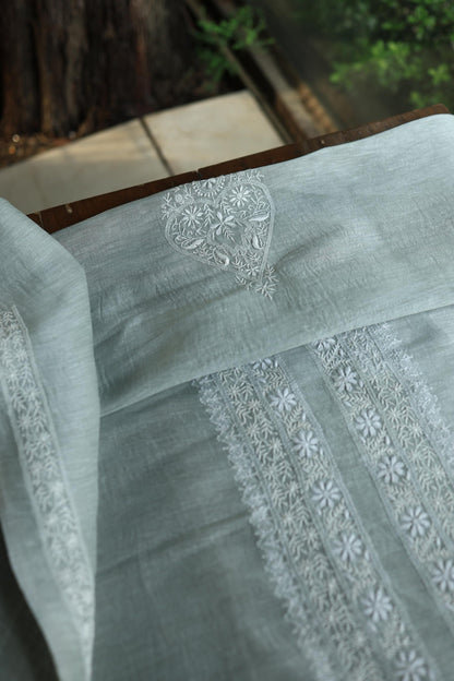 Storm Grey Linen Chikankari Unstitched Men's Kurtas Fabric