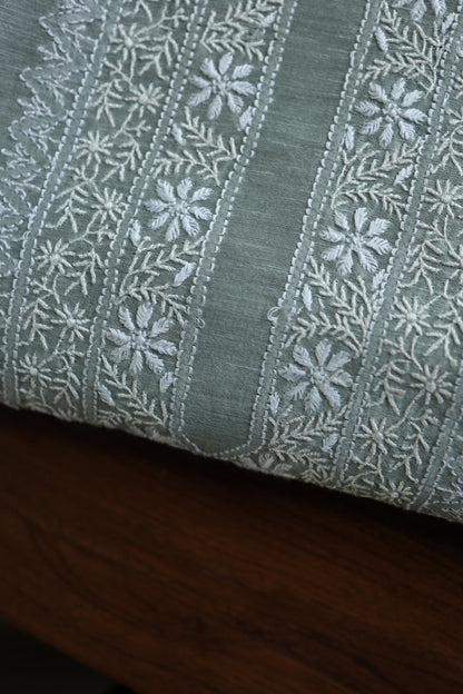 Storm Grey Linen Chikankari Unstitched Men's Kurtas Fabric