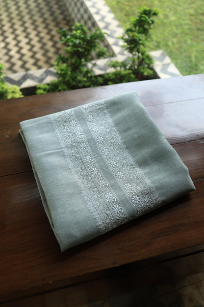 Storm Grey Linen Chikankari Unstitched Men's Kurtas Fabric