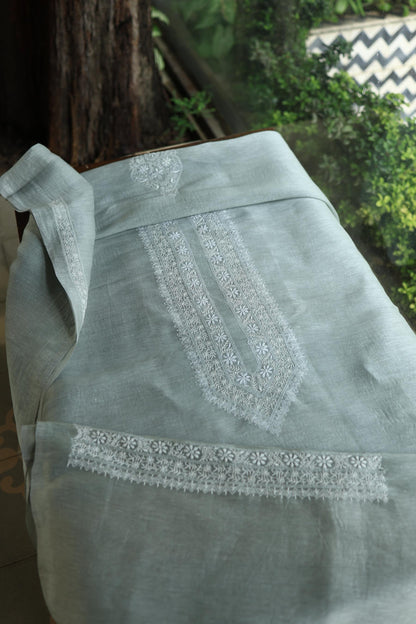 Storm Grey Linen Chikankari Unstitched Men's Kurtas Fabric
