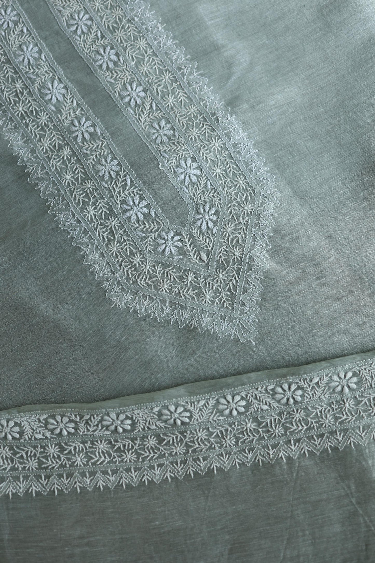 Storm Grey Linen Chikankari Unstitched Men's Kurtas Fabric