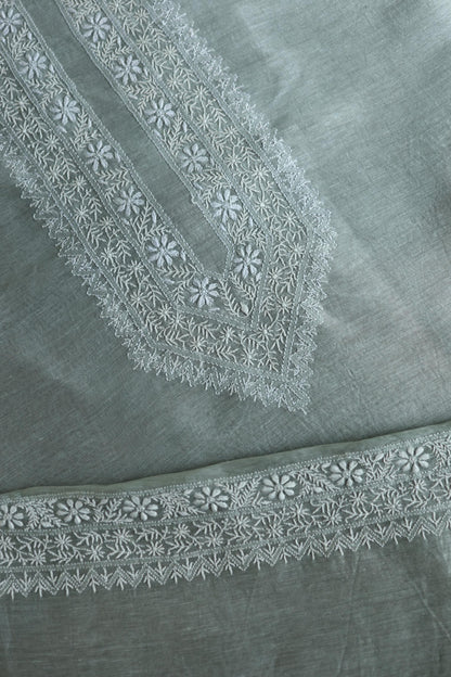 Storm Grey Linen Chikankari Unstitched Men's Kurtas Fabric