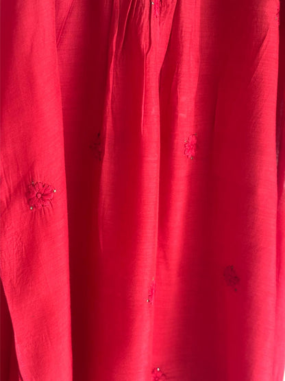 Strawberry Red Chanderi Mukaish Kamdani Short Kurti