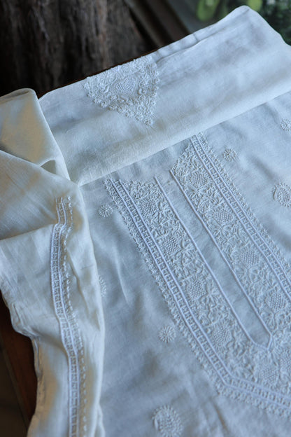 Stripe Tissue Pearl Chikankari Unisex Unstitched Kurta Fabrics