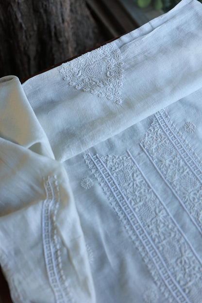 Stripe Tissue Pearl Chikankari Unisex Unstitched Kurta Fabrics