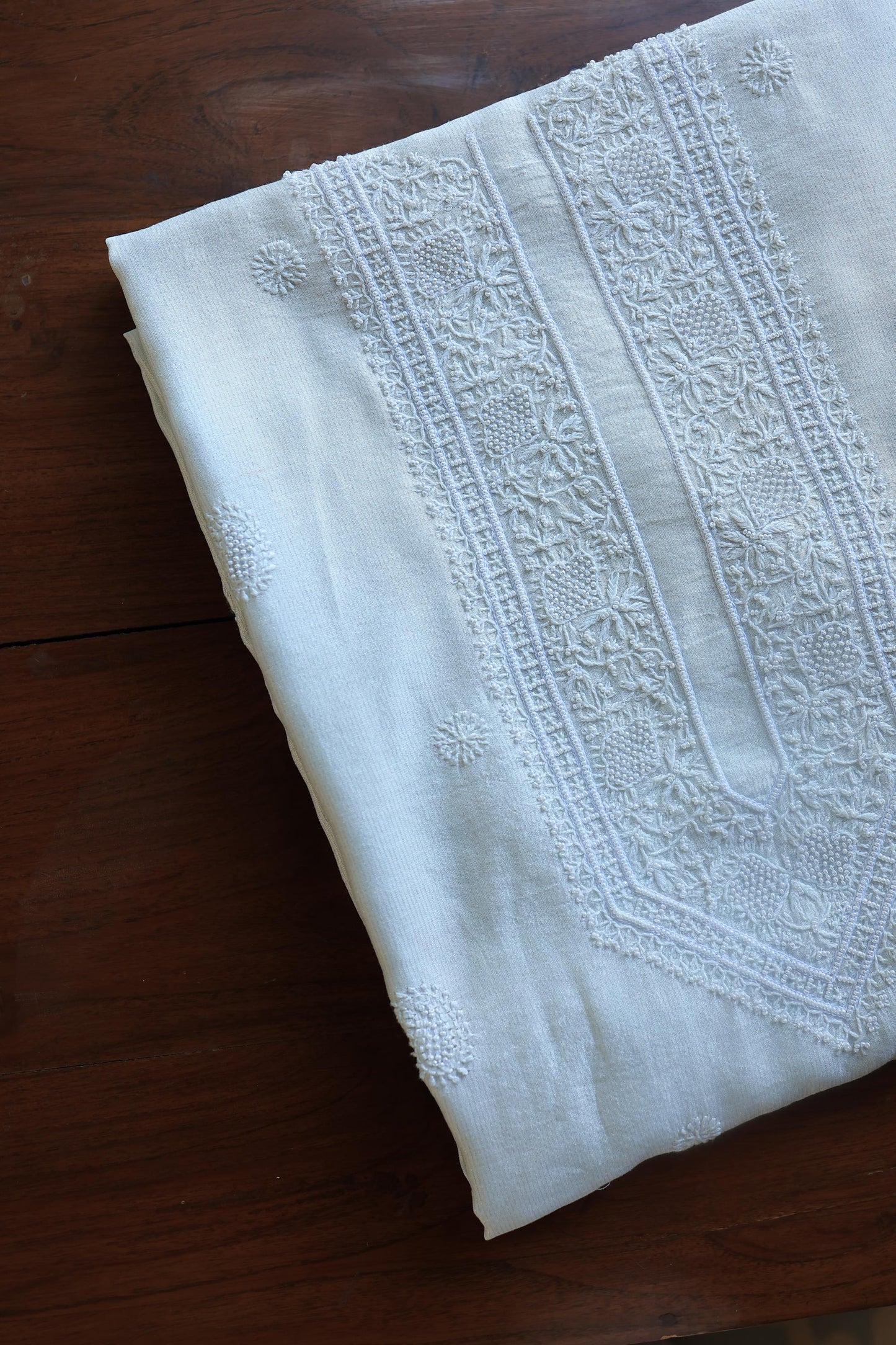 Stripe Tissue Pearl Chikankari Unisex Unstitched Kurta Fabrics