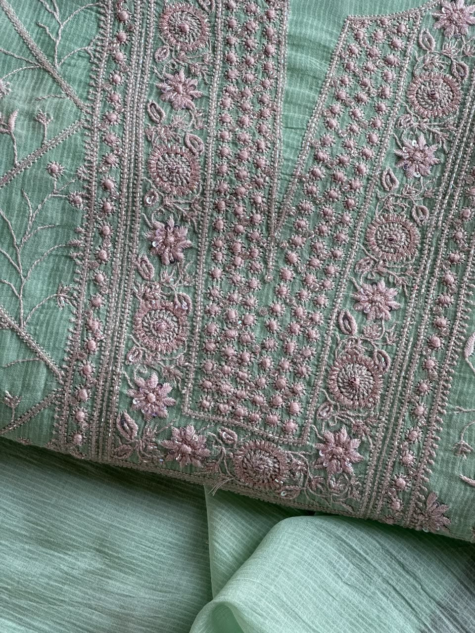 Summer Green Shade Chanderi Silk Mukaish Badla Unstitched Fabric