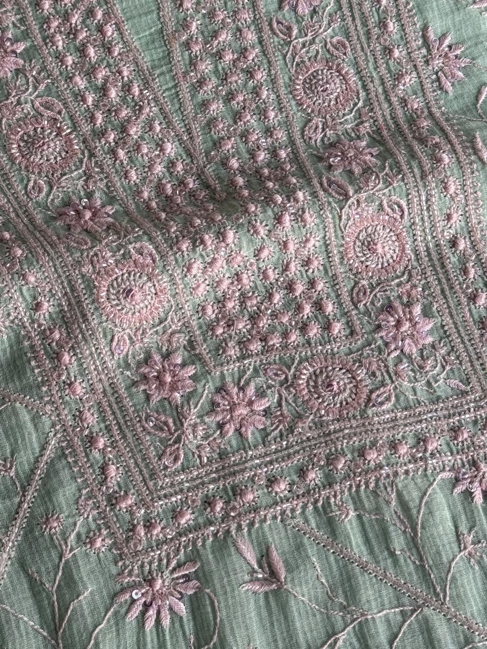 Summer Green Shade Chanderi Silk Mukaish Badla Unstitched Fabric