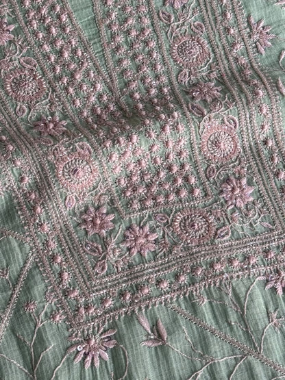 Summer Green Shade Chanderi Silk Mukaish Badla Unstitched Fabric