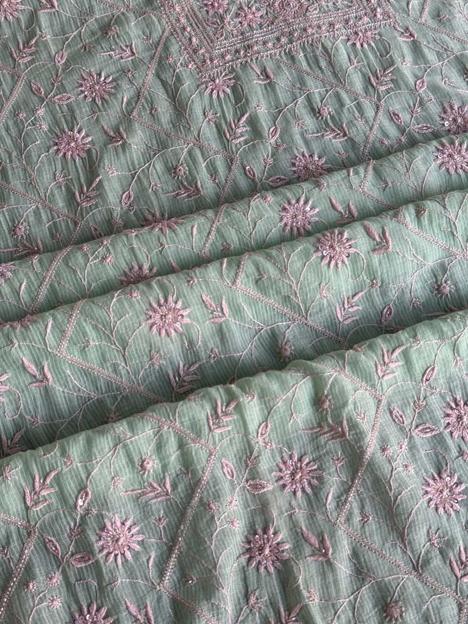 Summer Green Shade Chanderi Silk Mukaish Badla Unstitched Fabric