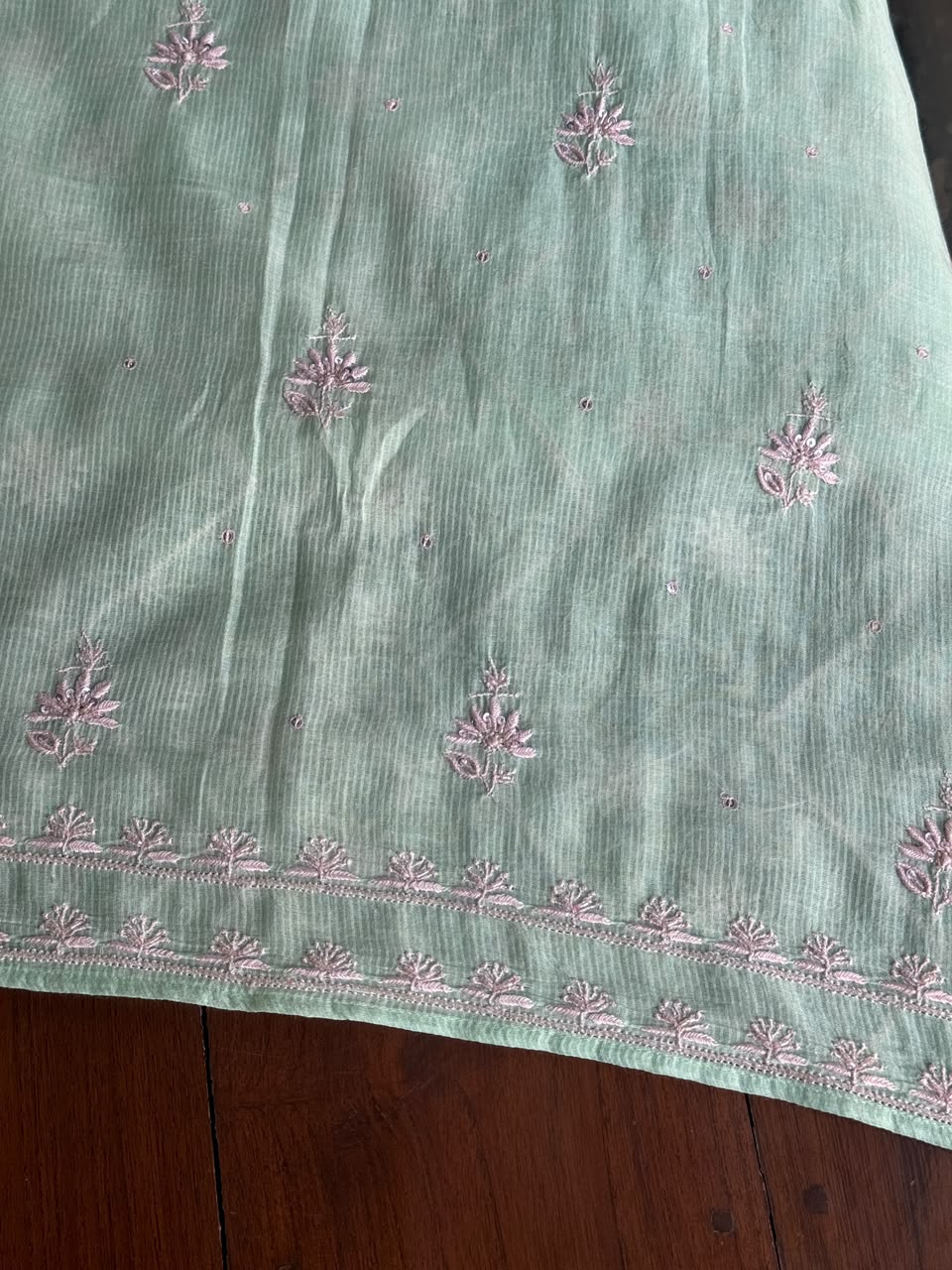 Summer Green Shade Chanderi Silk Mukaish Badla Unstitched Fabric