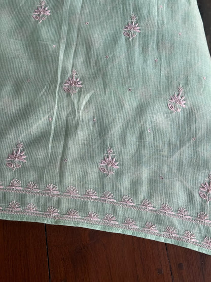Summer Green Shade Chanderi Silk Mukaish Badla Unstitched Fabric