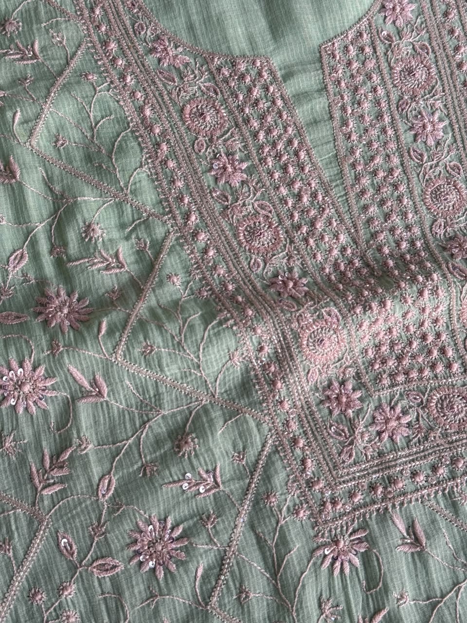 Summer Green Shade Chanderi Silk Mukaish Badla Unstitched Fabric