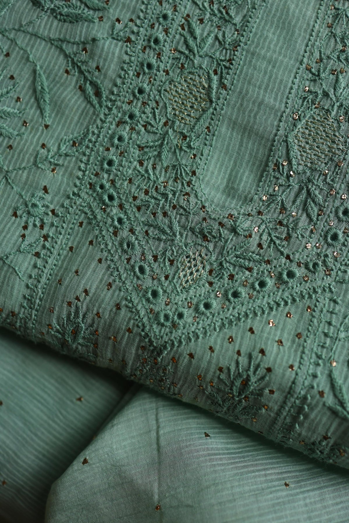 Summer Green Shade Mal Cotton Fine Chikankari With Kamdani Work Unstitched Fabric