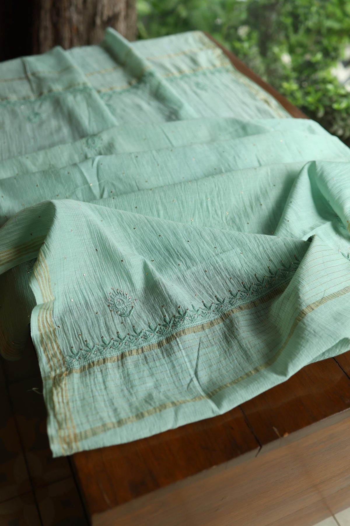 Summer Green Shade Mal Cotton Fine Chikankari With Kamdani Work Unstitched Fabric