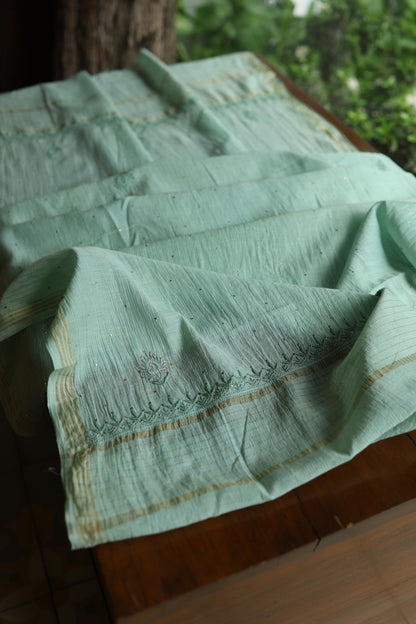Summer Green Shade Mal Cotton Fine Chikankari With Kamdani Work Unstitched Fabric