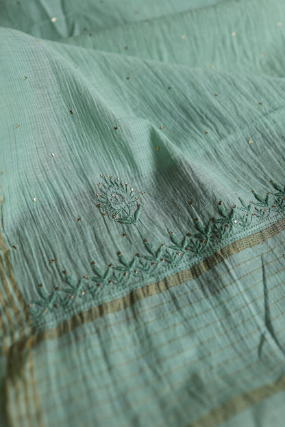 Summer Green Shade Mal Cotton Fine Chikankari With Kamdani Work Unstitched Fabric