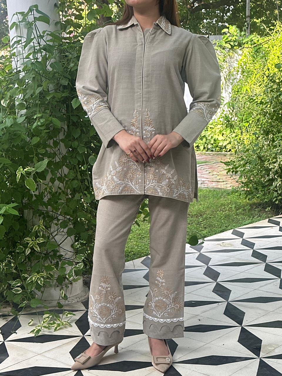Taupe Shade Malkha Cotton Chikankari Co-ord Set