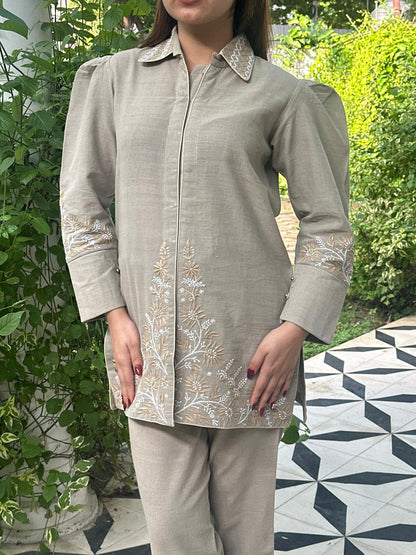 Taupe Shade Malkha Cotton Chikankari Co-ord Set