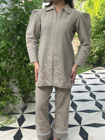 Taupe Shade Malkha Cotton Chikankari Co-ord Set