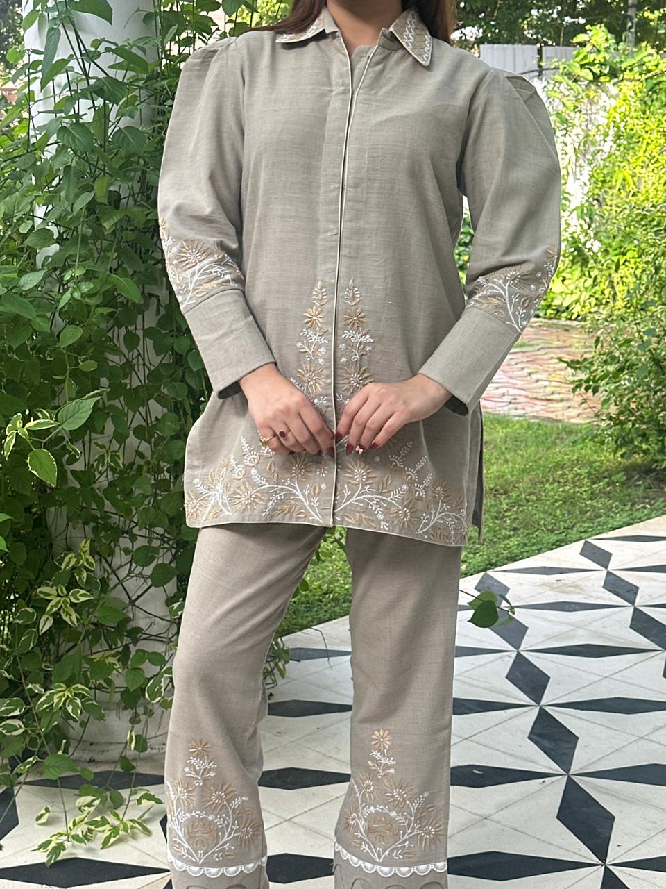 Taupe Shade Malkha Cotton Chikankari Co-ord Set