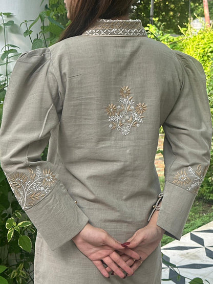 Taupe Shade Malkha Cotton Chikankari Co-ord Set