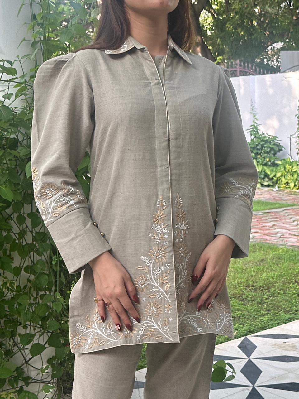 Taupe Shade Malkha Cotton Chikankari Co-ord Set