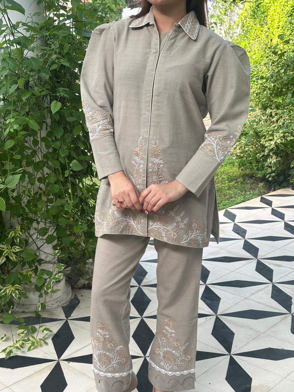 Taupe Shade Malkha Cotton Chikankari Co-ord Set