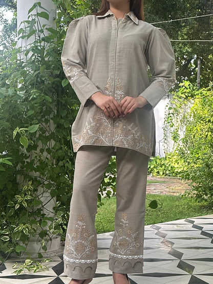 Taupe Shade Malkha Cotton Chikankari Co-ord Set