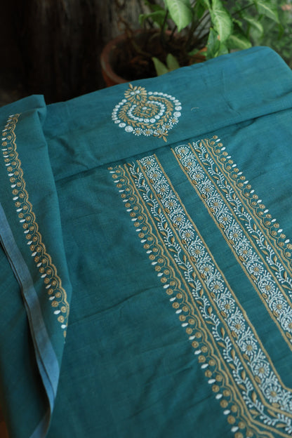 Teal Blue Shade Malkha Handspun Khadi Kurtas Unisex Fabric