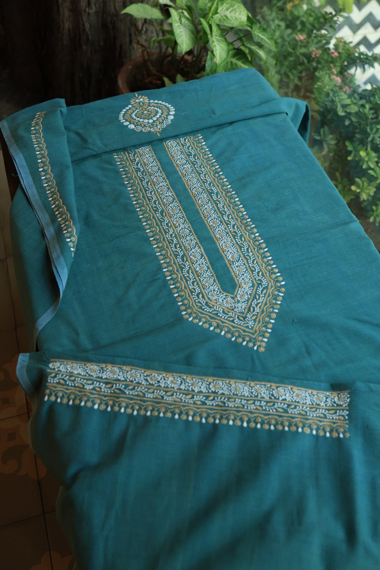Teal Blue Shade Malkha Handspun Khadi Kurtas Unisex Fabric