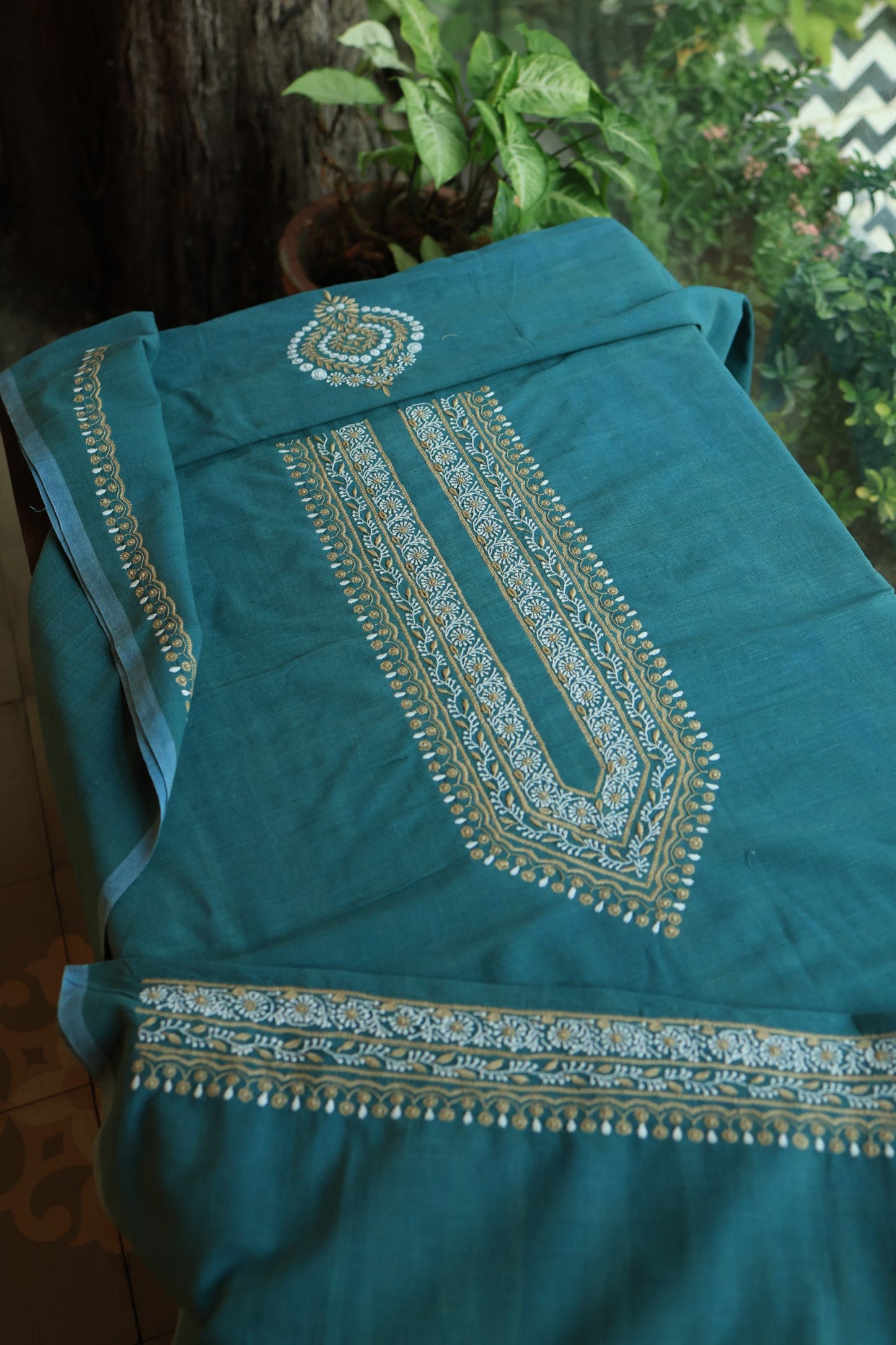 Teal Blue Shade Malkha Handspun Khadi Kurtas Unisex Fabric