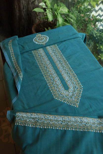 Teal Blue Shade Malkha Handspun Khadi Kurtas Unisex Fabric