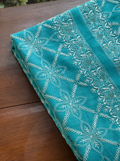 Teal Blue Shade Moonga Silk Chikankari Men’s Kurta Fabric