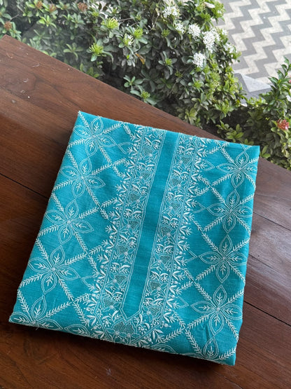 Teal Blue Shade Moonga Silk Chikankari Men’s Kurta Fabric